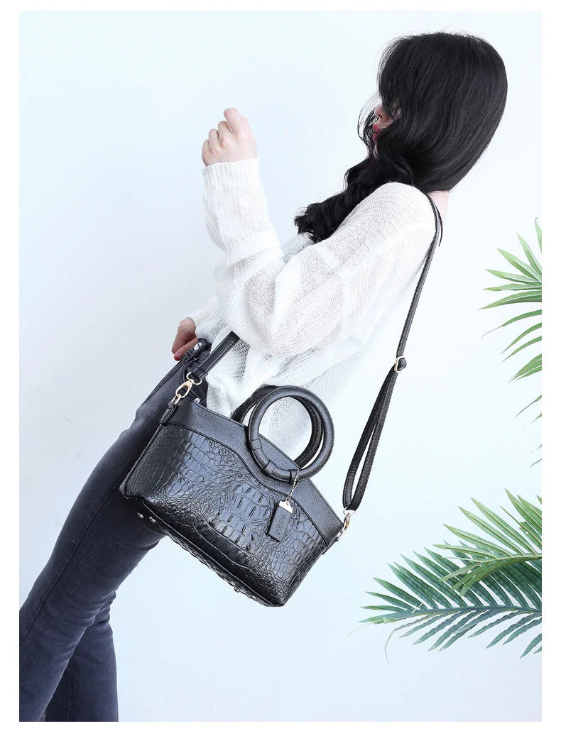 Ketty - Bolso Bicolor de Cuero con Textura Cocodrilo
