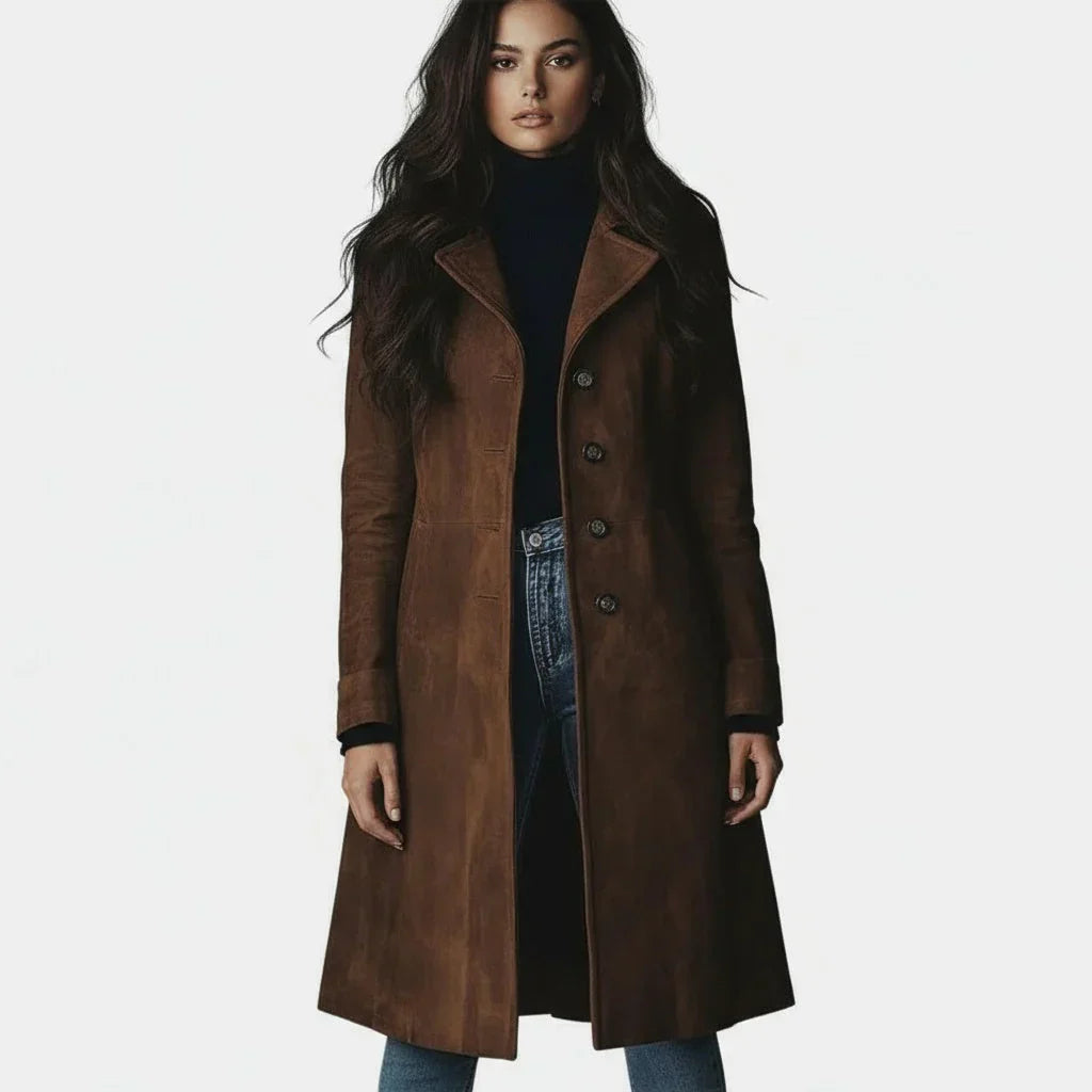 Ilarya - Manteau Marron en Daim Naturel Lisse