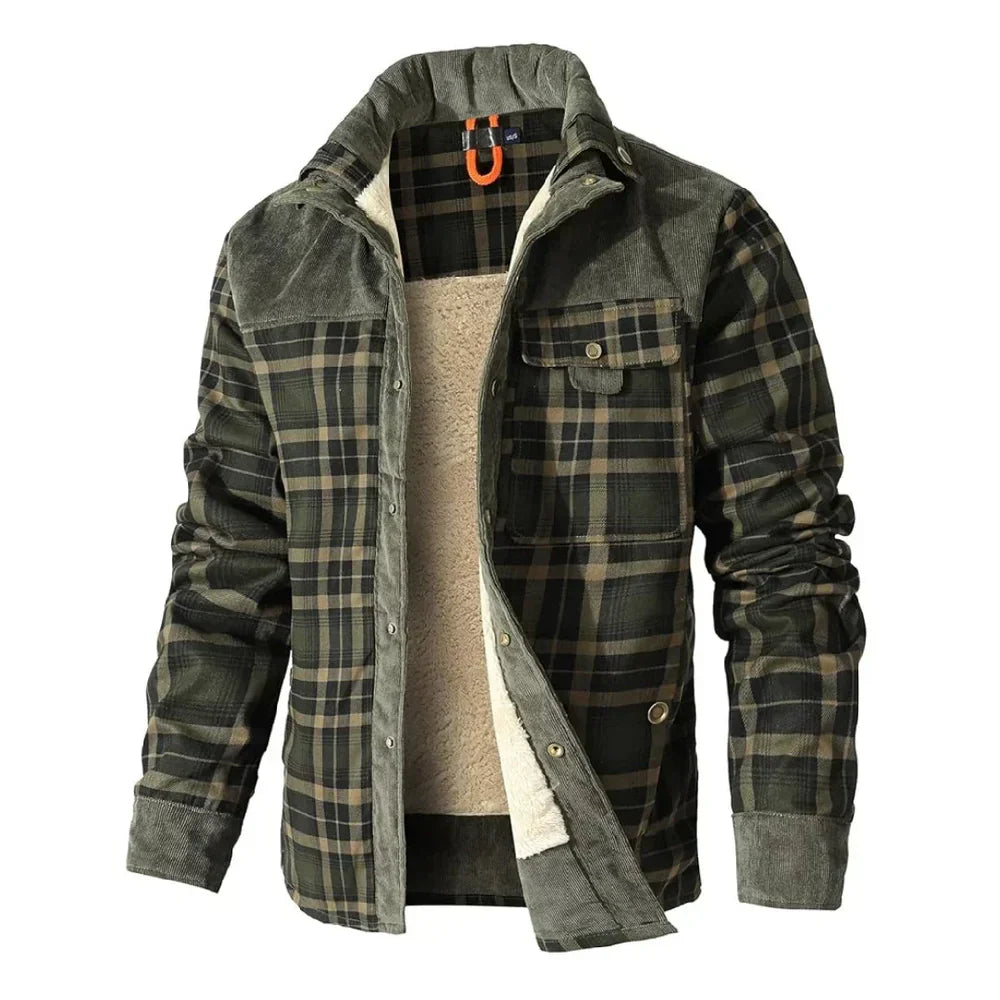 Daan - Veste à Carreaux Doublure Sherpa Détails en Velours Côtelé