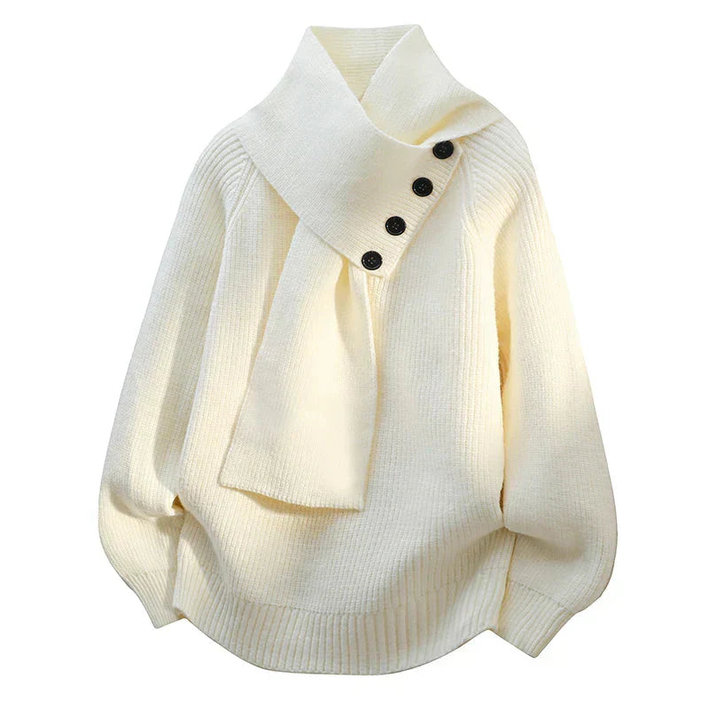 Anya - Pull en Maille Col Effet Écharpe Chic