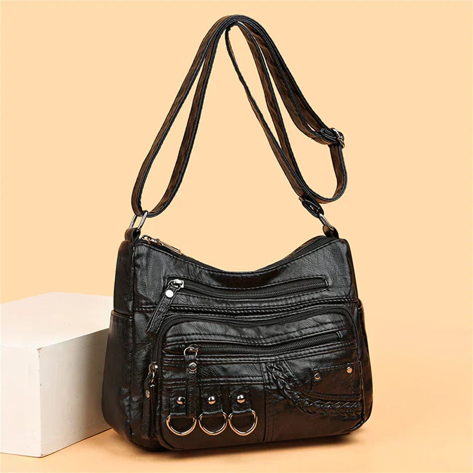 Bouchra - Bolso de Cuero al Hombro Multibolsillos