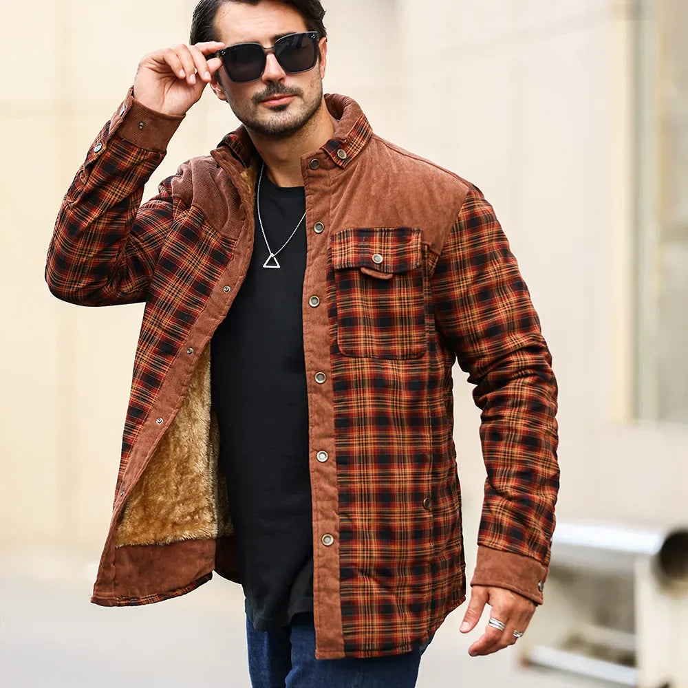 Daan - Veste à Carreaux Doublure Sherpa Détails en Velours Côtelé