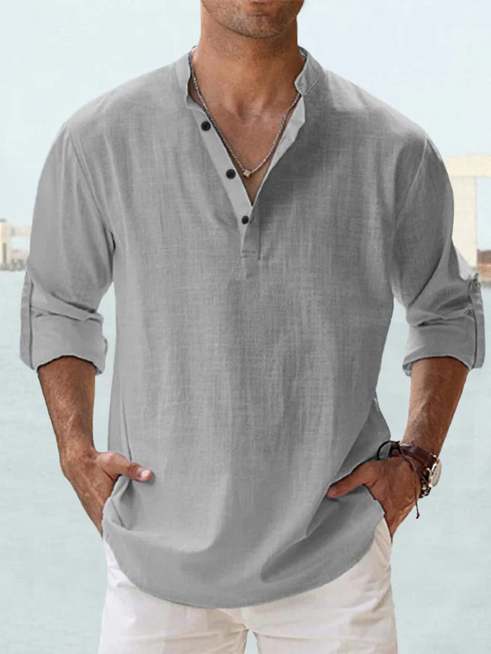 Artak - Camisa de Lino Transpirable con Media Botonadura