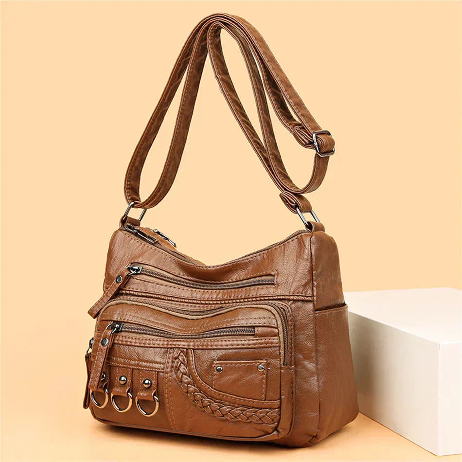 Bouchra - Bolso de Cuero al Hombro Multibolsillos