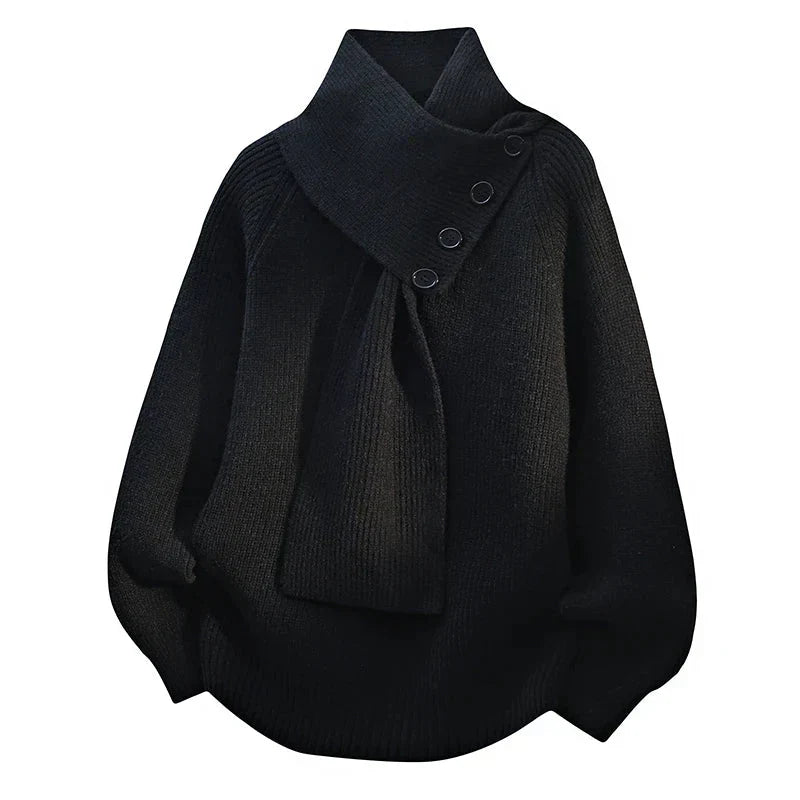 Anya - Pull en Maille Col Effet Écharpe Chic