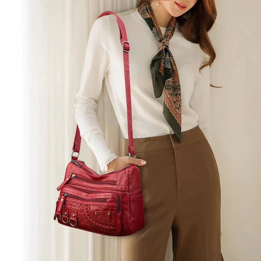 Bouchra - Bolso de Cuero al Hombro Multibolsillos