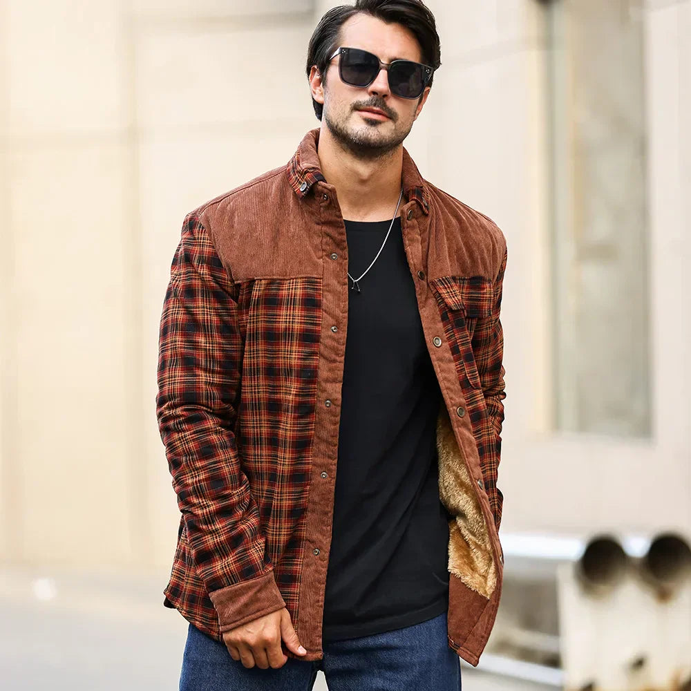 Daan - Veste à Carreaux Doublure Sherpa Détails en Velours Côtelé