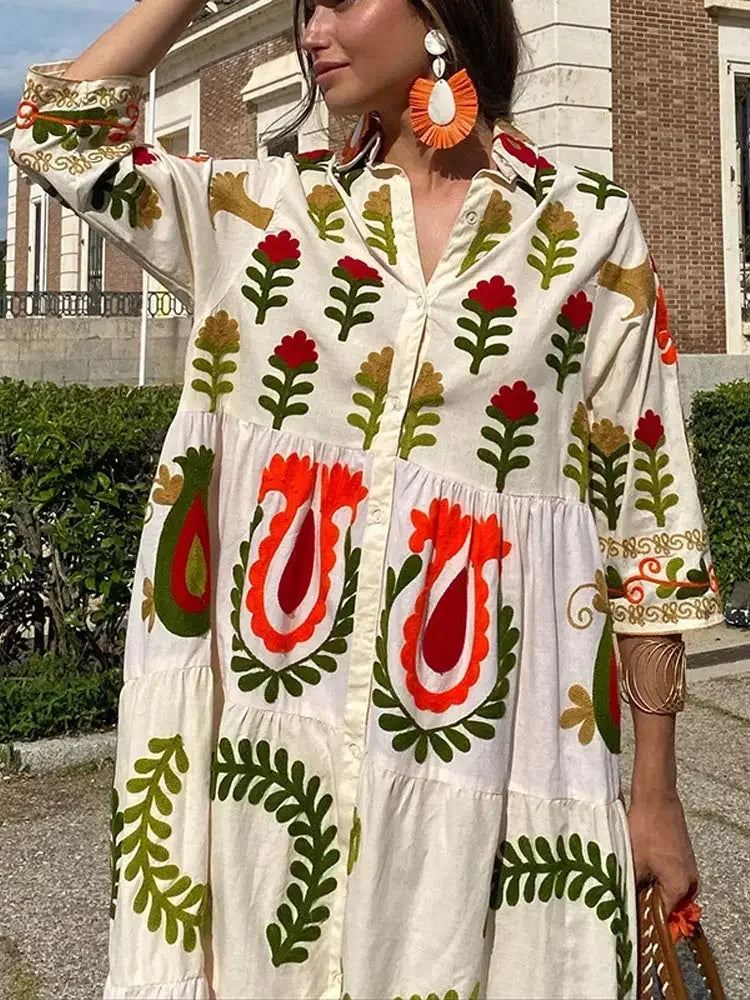 Hannah - Maxi Robe Chemise Brodée