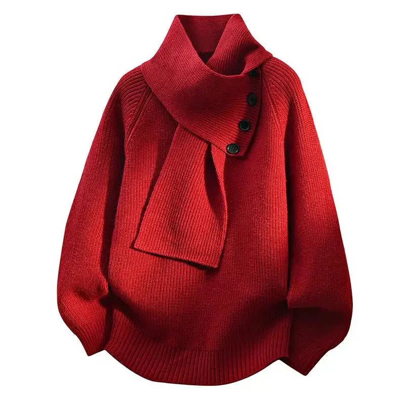 Anya - Pull en Maille Col Effet Écharpe Chic
