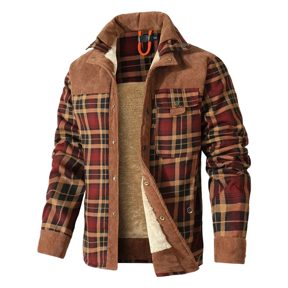 Daan - Veste à Carreaux Doublure Sherpa Détails en Velours Côtelé