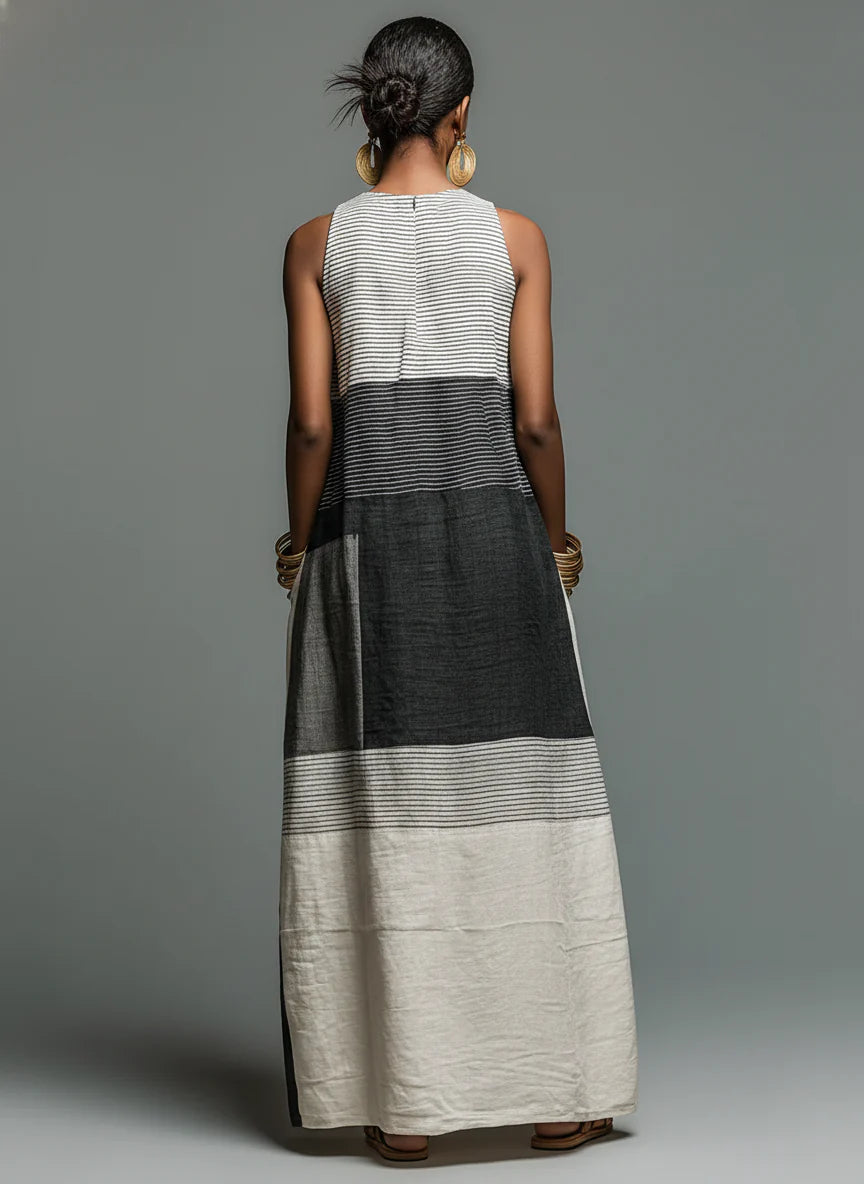 Beryl - Vestido Maxi de Patchwork a Rayas de Algodón