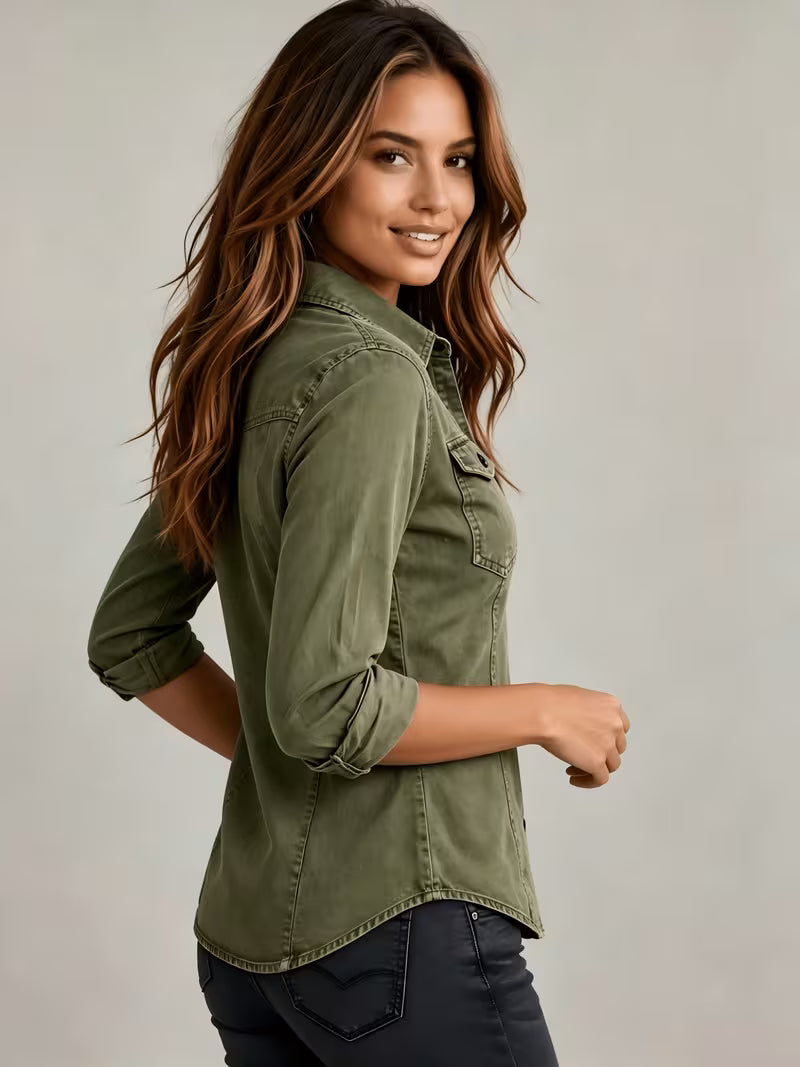 Ysée - Camisa Clásica de Denim Retro