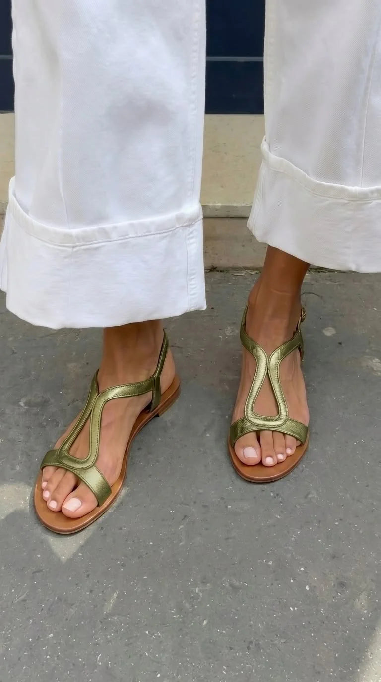 Ornela - Sandalias Planas Metálicas Elegantes