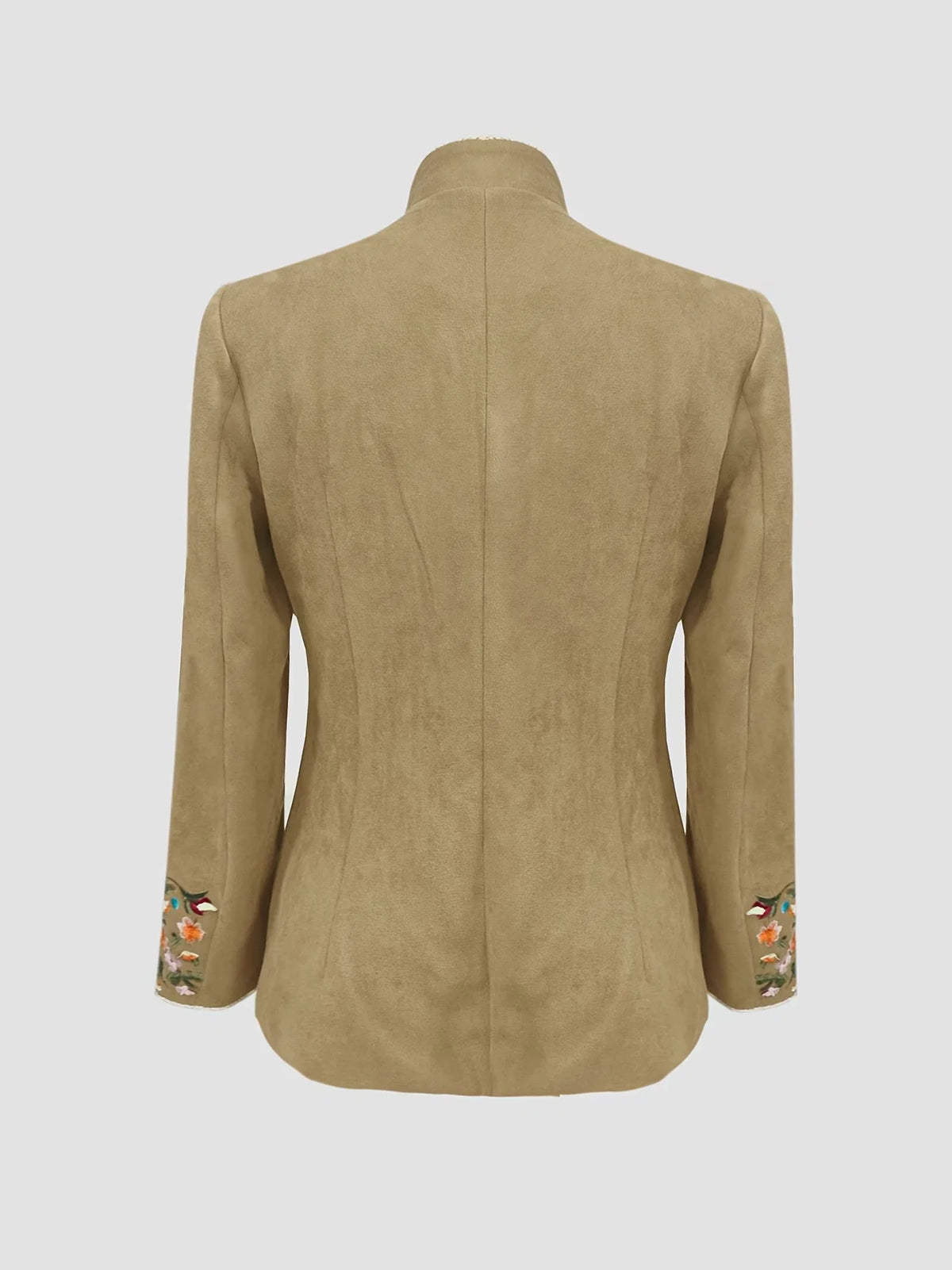 Mahault - Chaqueta de Ante Bordada Retro Chic con Cuello Alto