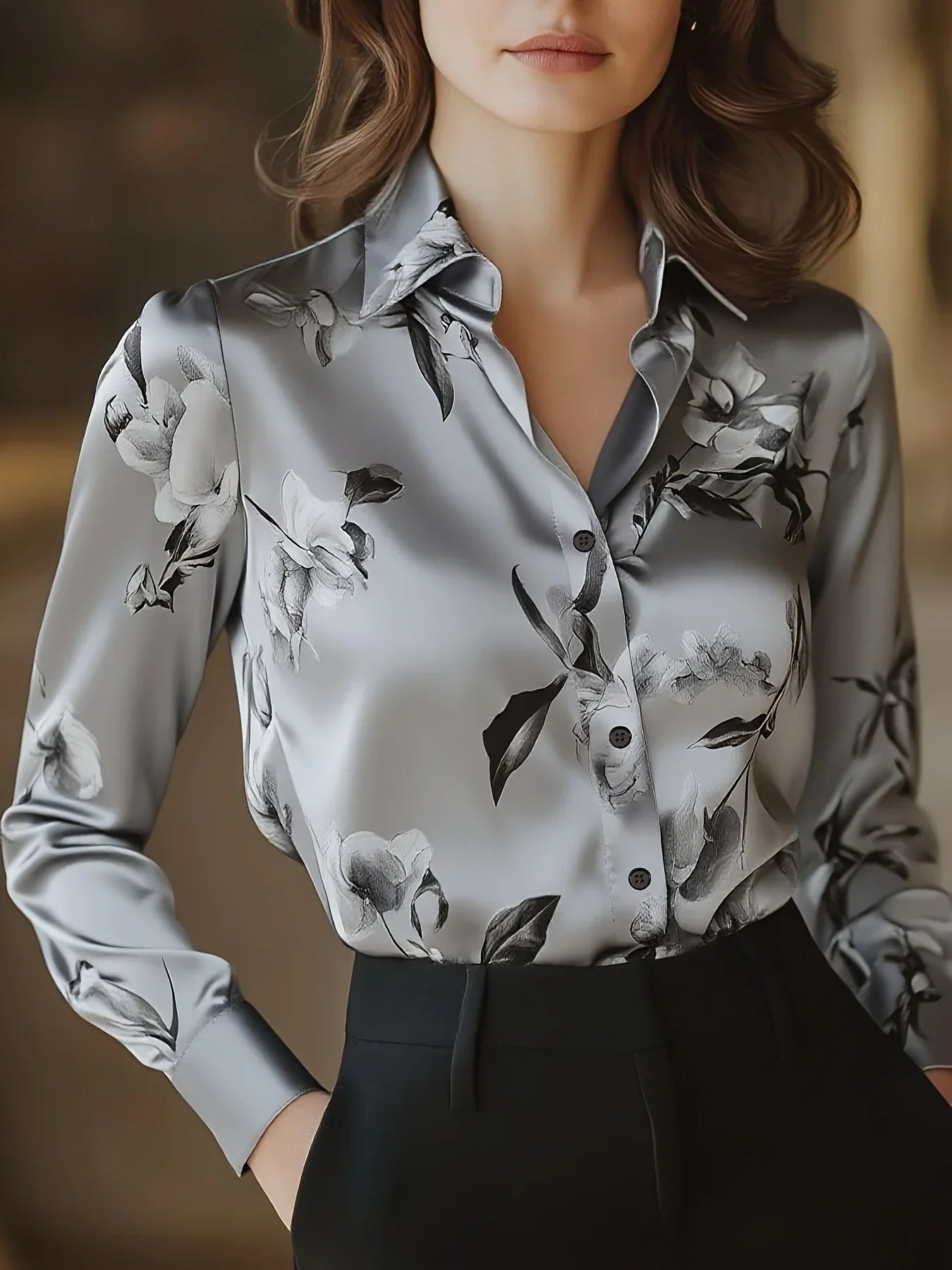 Taina - Chemise en Soie Fleurie Sophistiquée