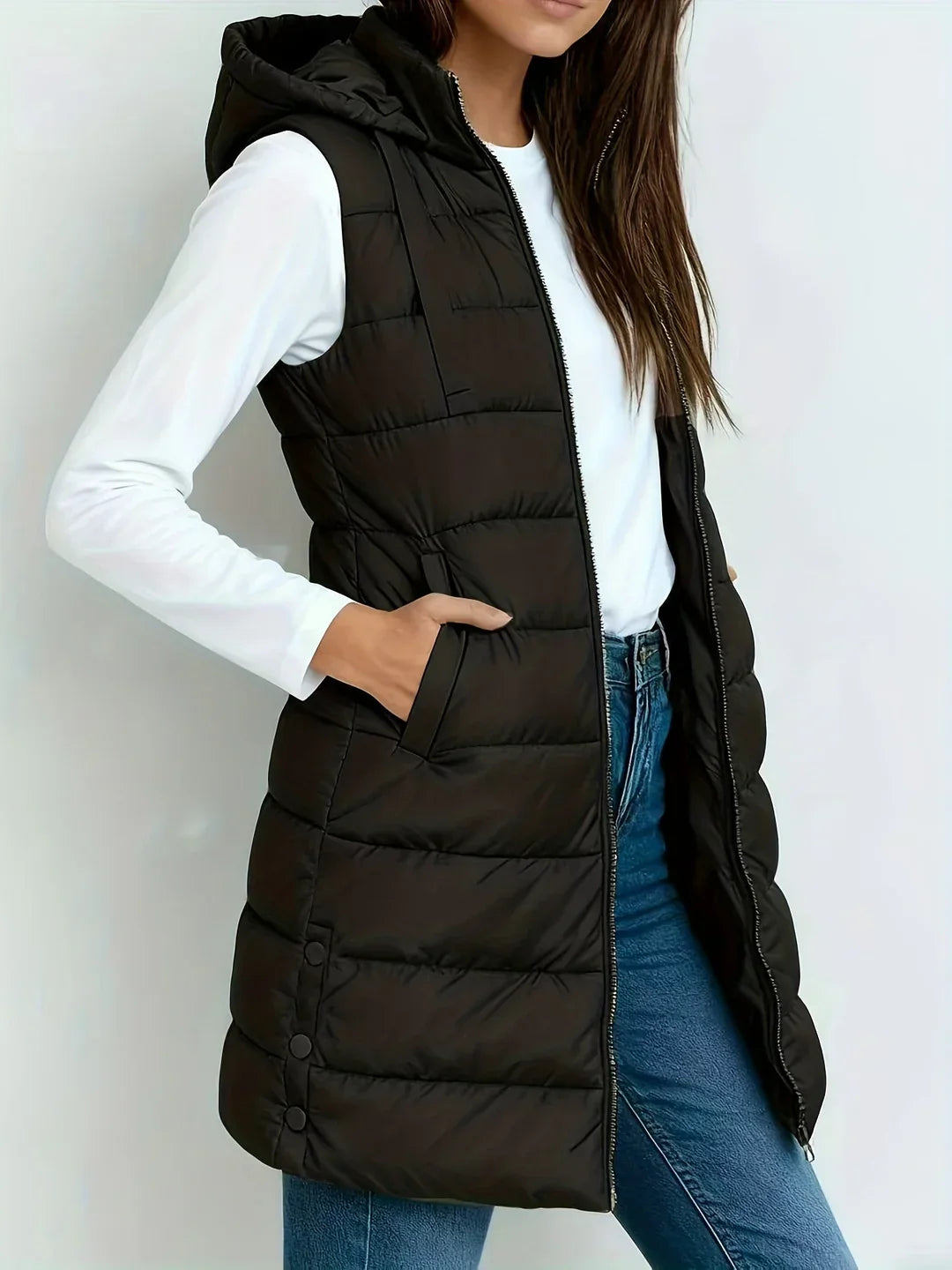 Prunille - Manteau Matelassé Sans Manches à Capuche