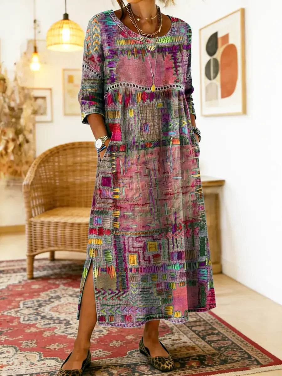 Himaya - Vestido de Denim con Estampado Étnico de Colores