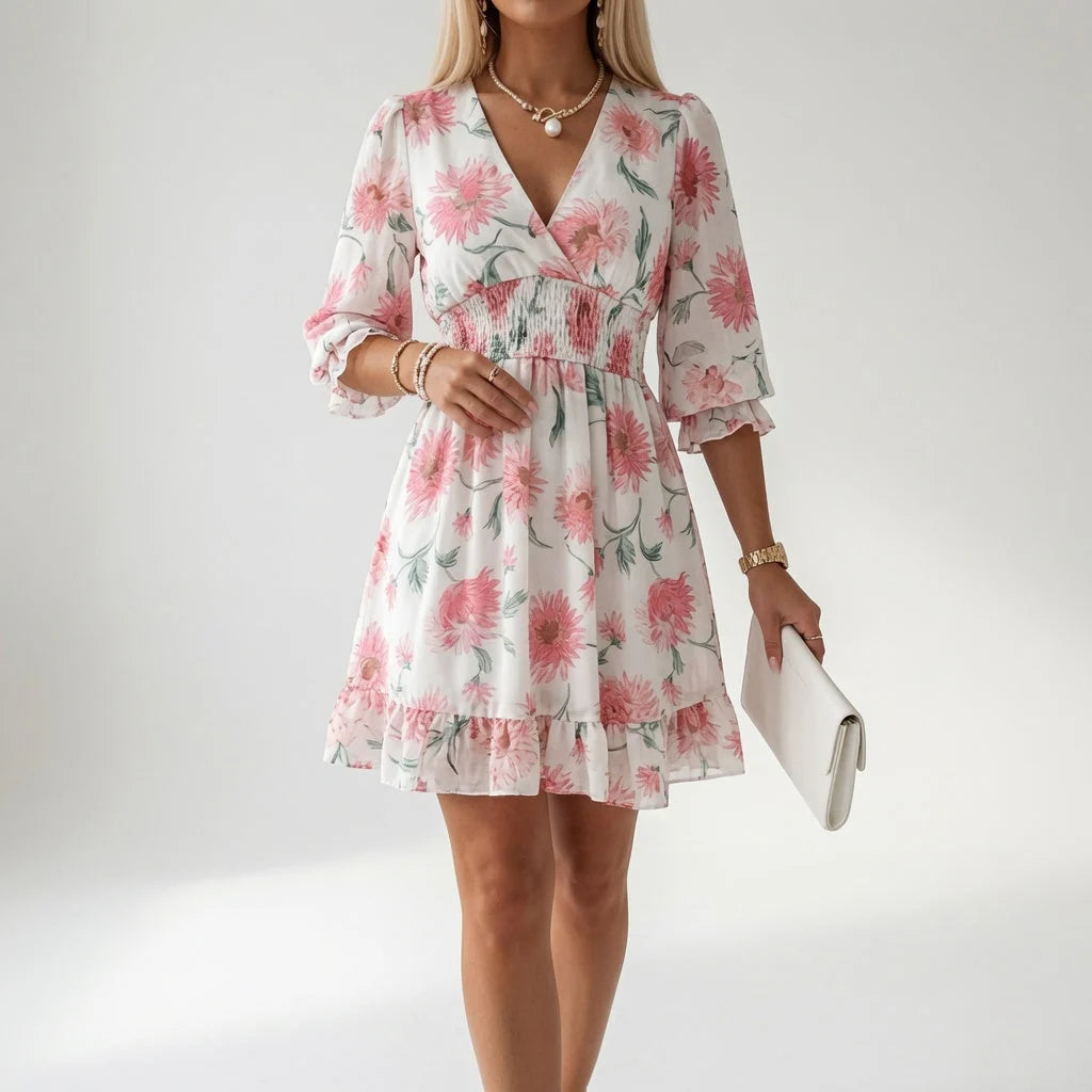 Jennah - Vestido Corto Floral Fluido Ajustable