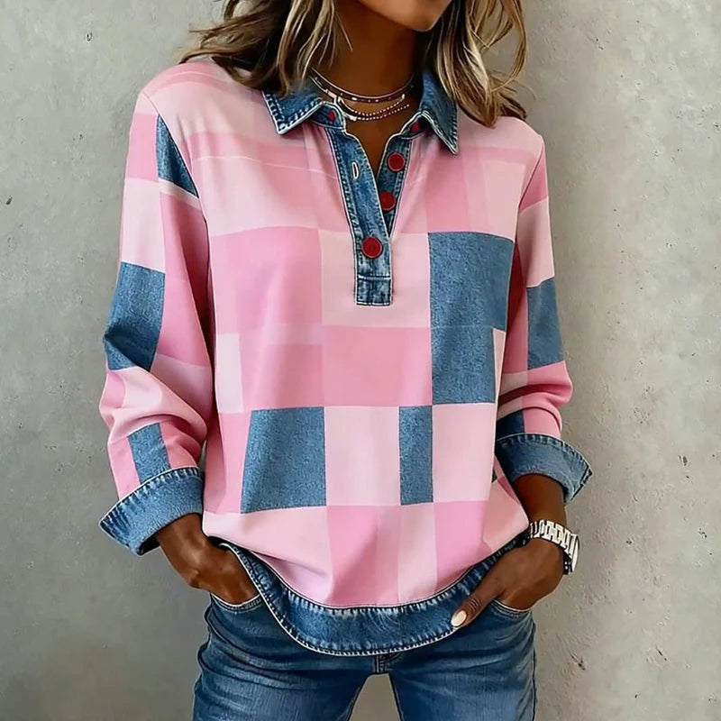 Taylor - Suéter Polo de Patchwork con Detalles de Denim
