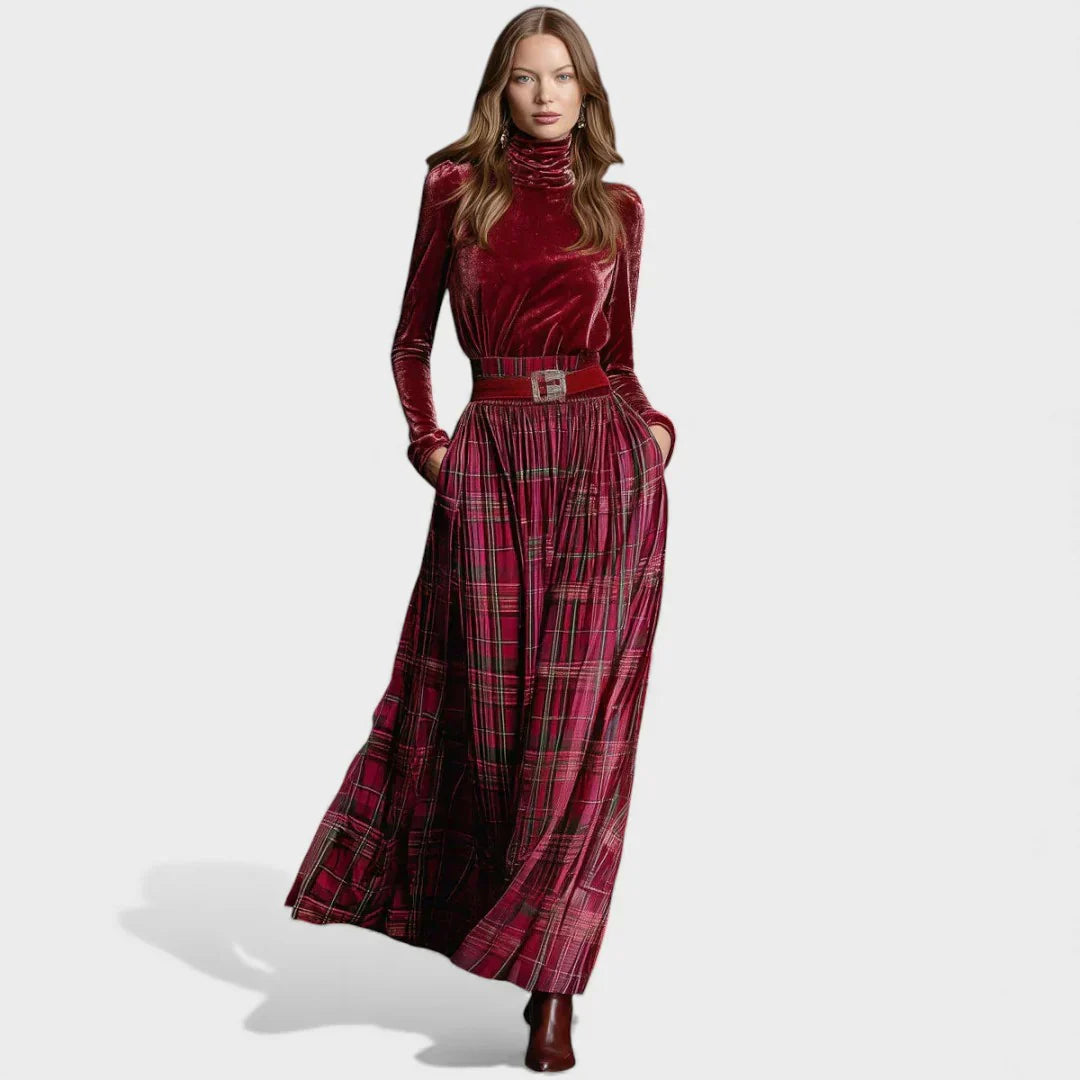 Kataleya - Luxueuse Robe Plissée Ceinturée en Velours