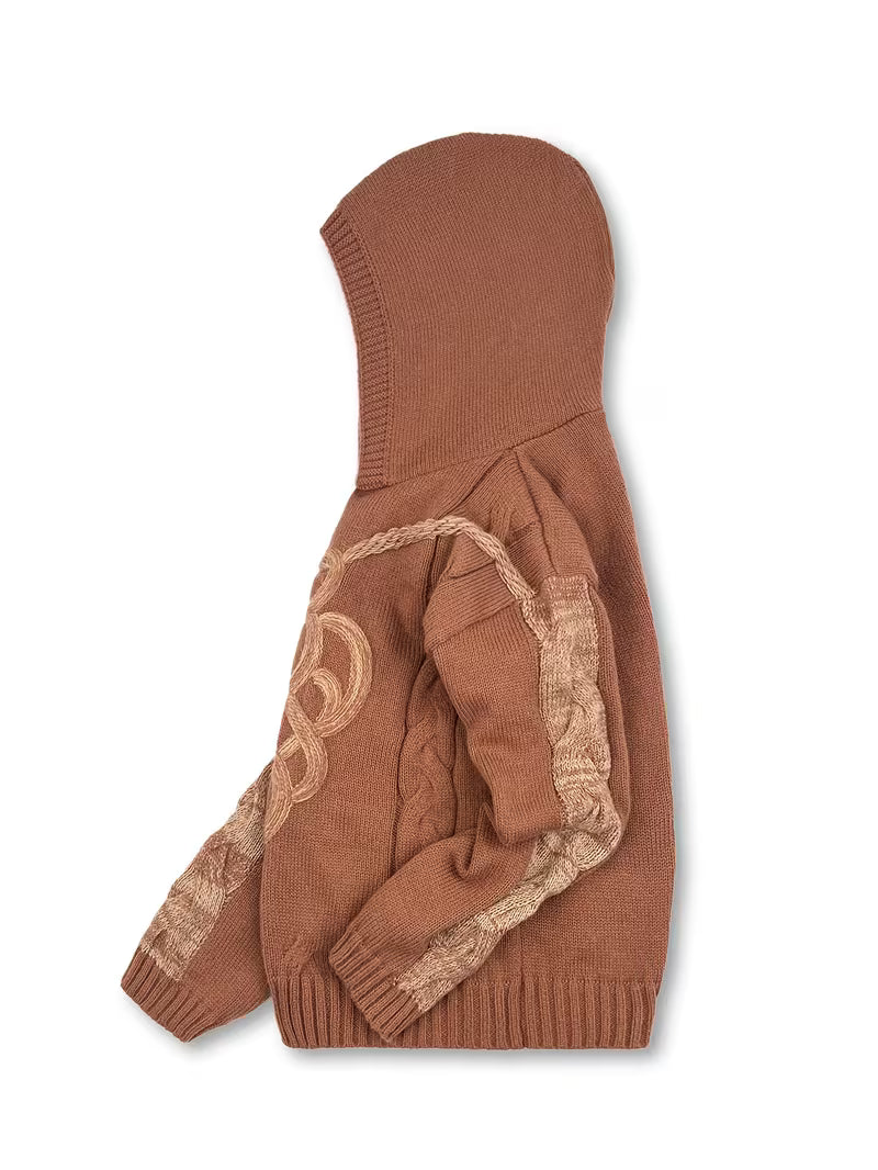 Abigaelle - Pull Vintage en Maille Naturelle à Capuche