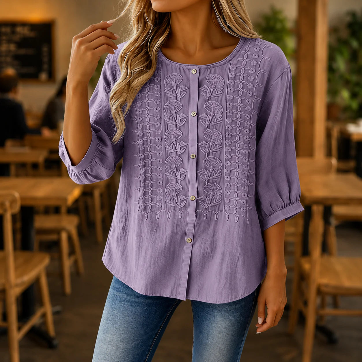 Britany - Blusa Elegante de Algodón Finamente Bordada