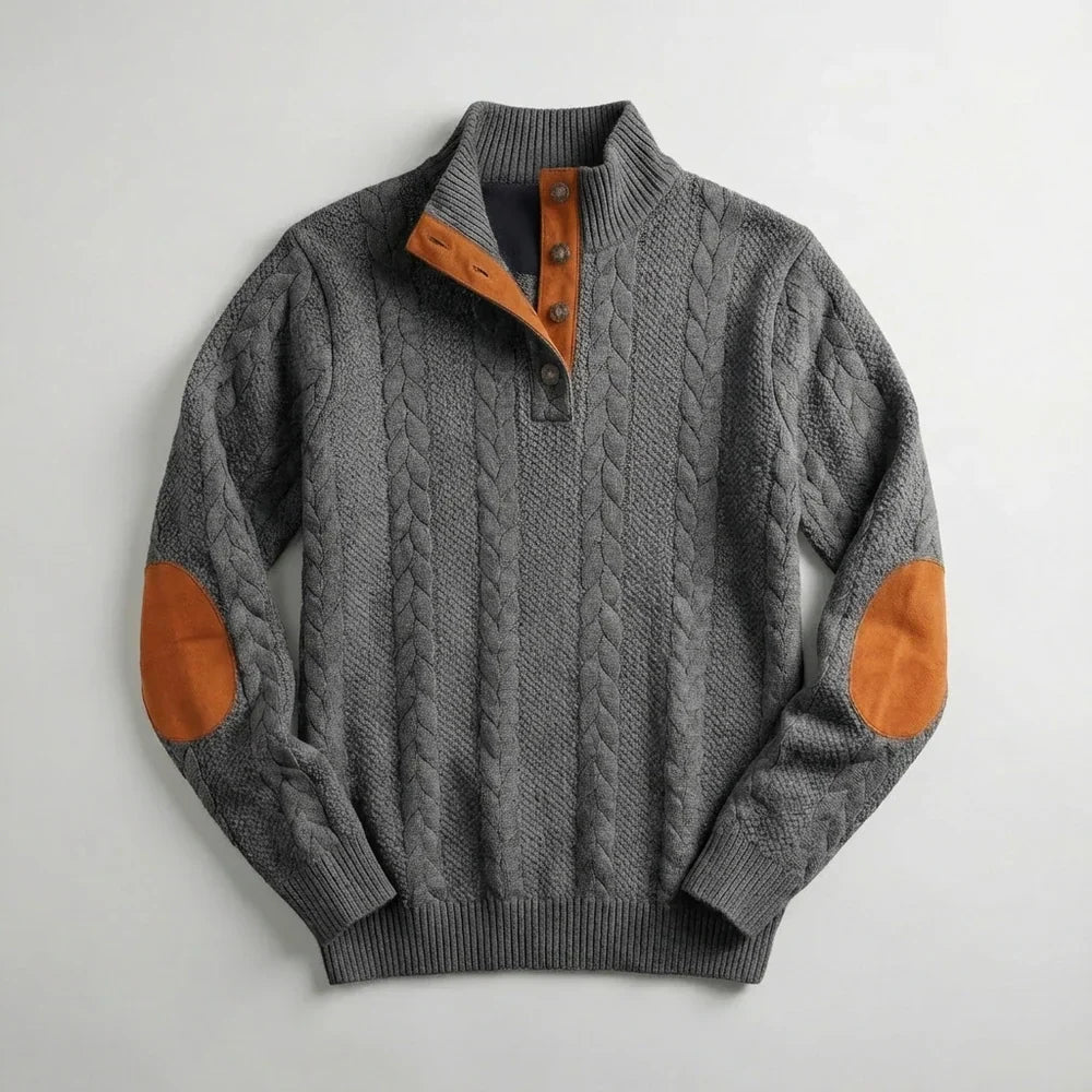 Evan - Pull en Maille Naturelle Robuste Col Montant Boutonné
