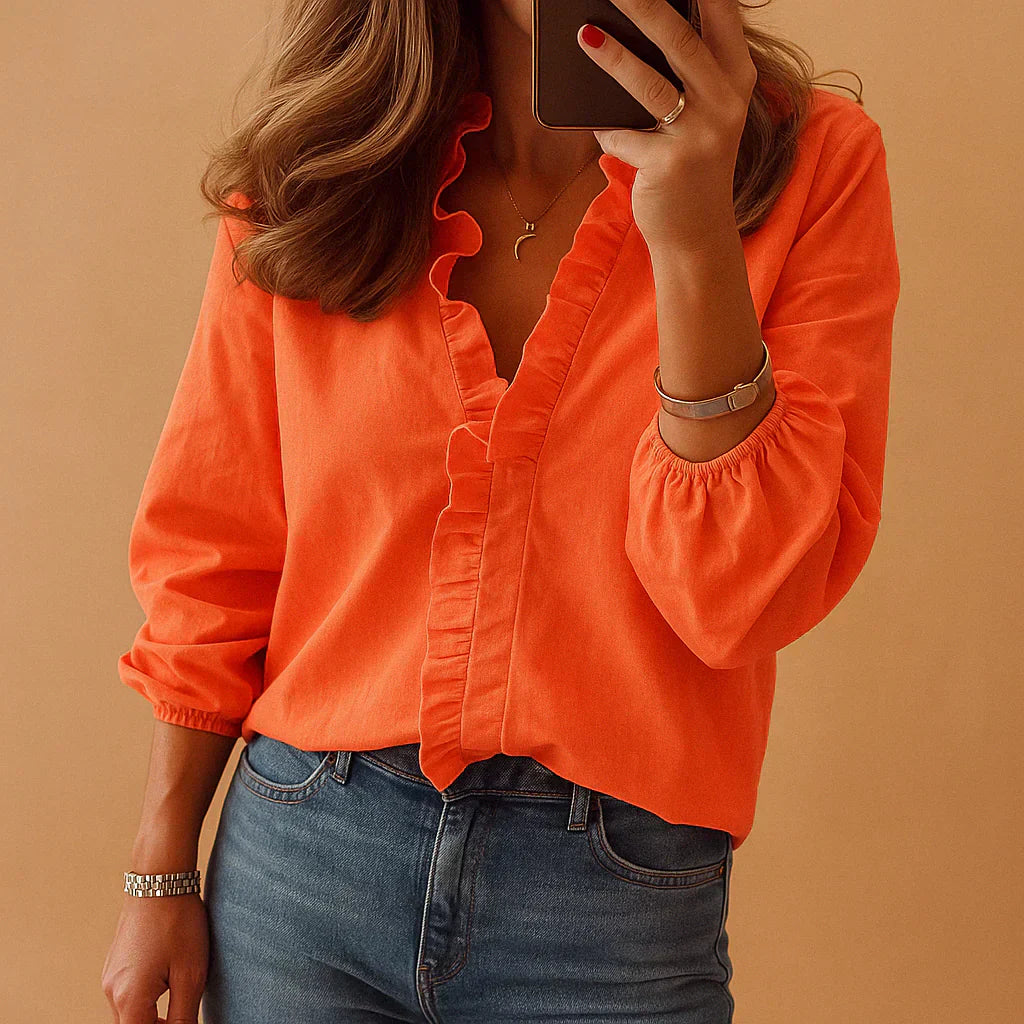 Kathleen - Blusa de Algodón Elegante con Cuello de Volantes