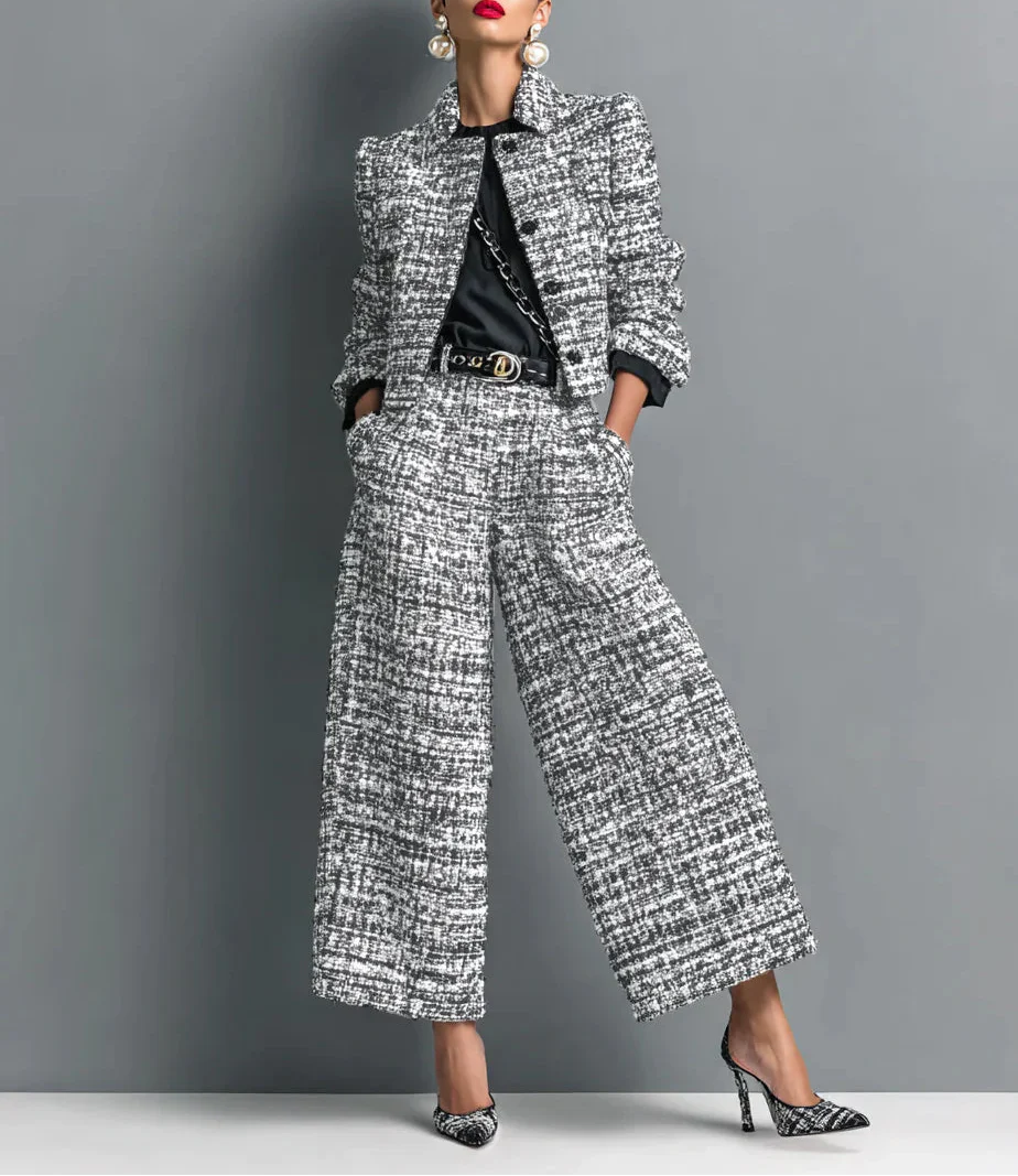 Leyna - Traje Elegante Chaqueta Y Pantalón De Tweed