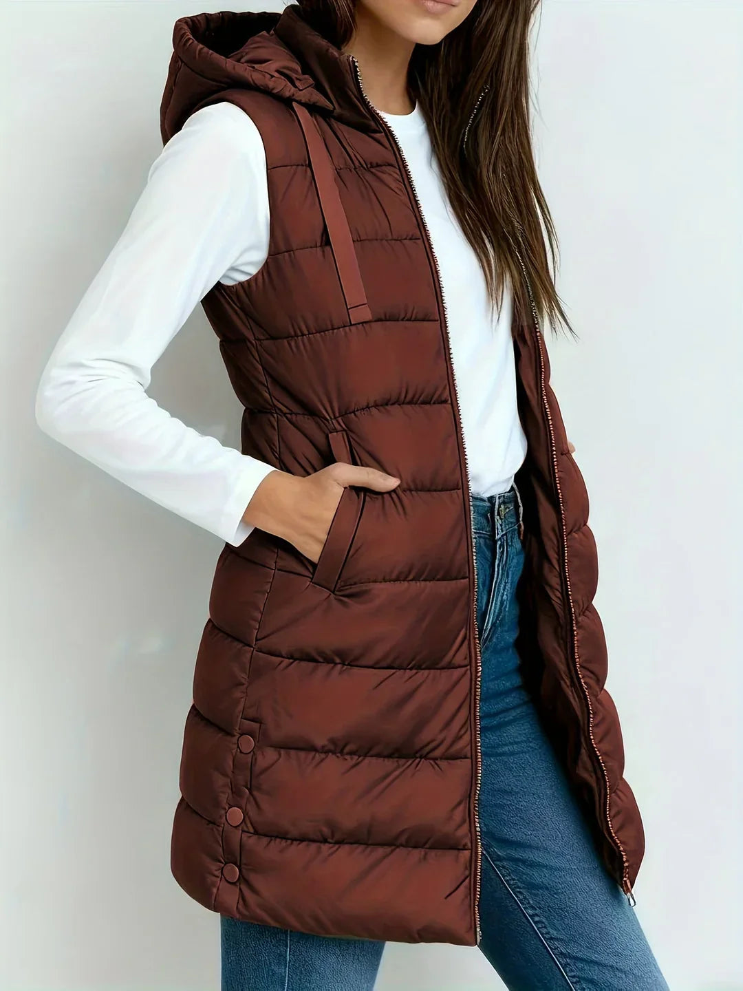 Prunille - Manteau Matelassé Sans Manches à Capuche