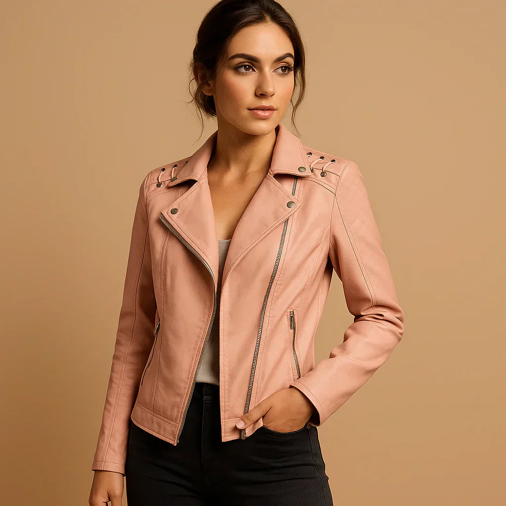 Nawel - Chaqueta de Cuero Ajustada para Mujer