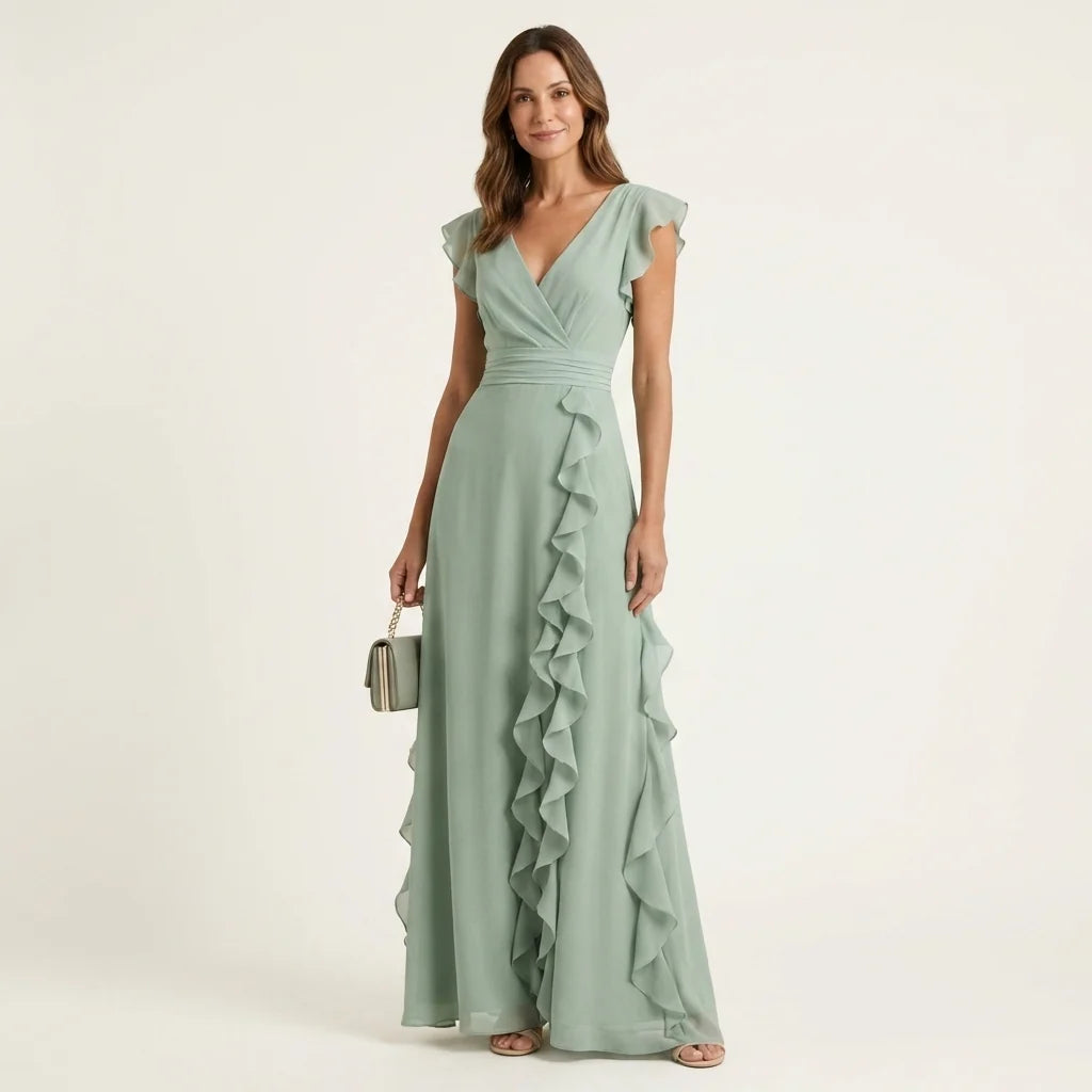 Amaryllis - Vestido Fluido Elegante de Gasa con Volantes