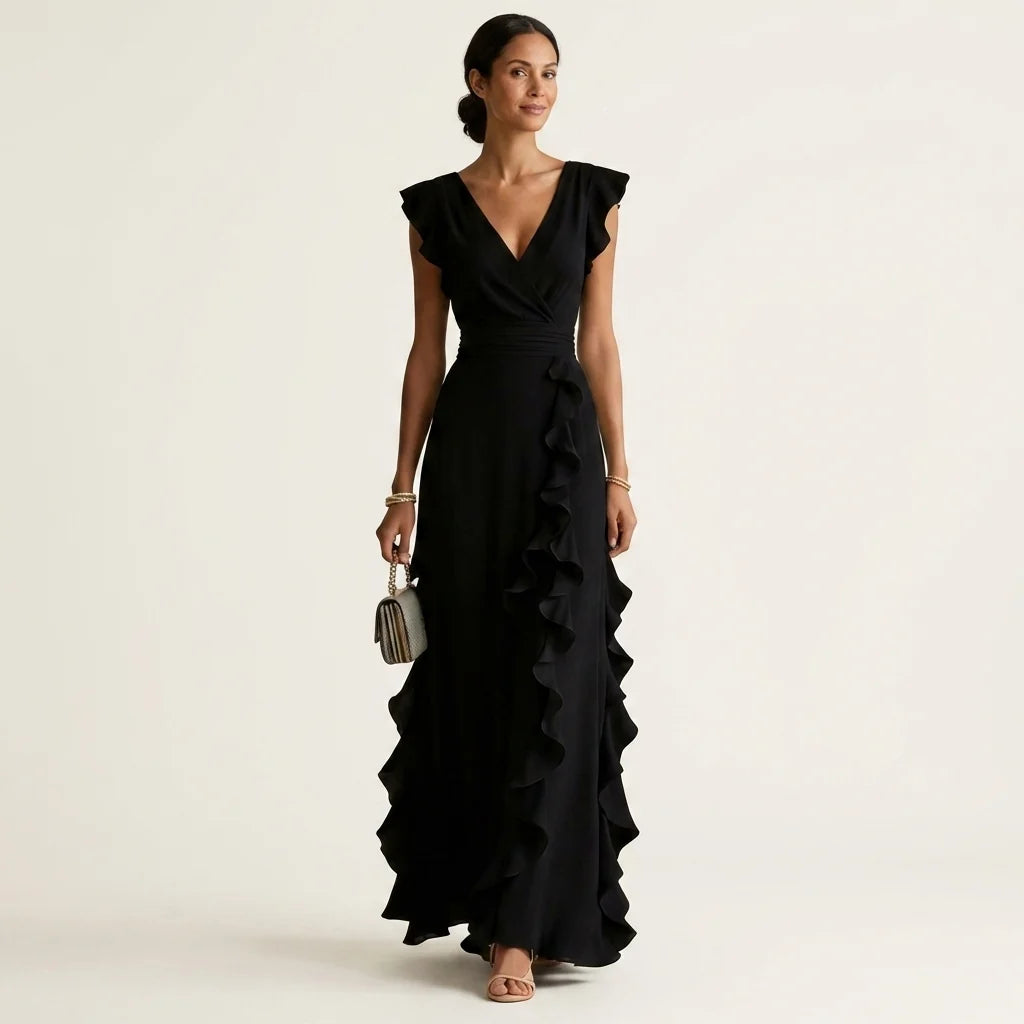 Amaryllis - Vestido Fluido Elegante de Gasa con Volantes