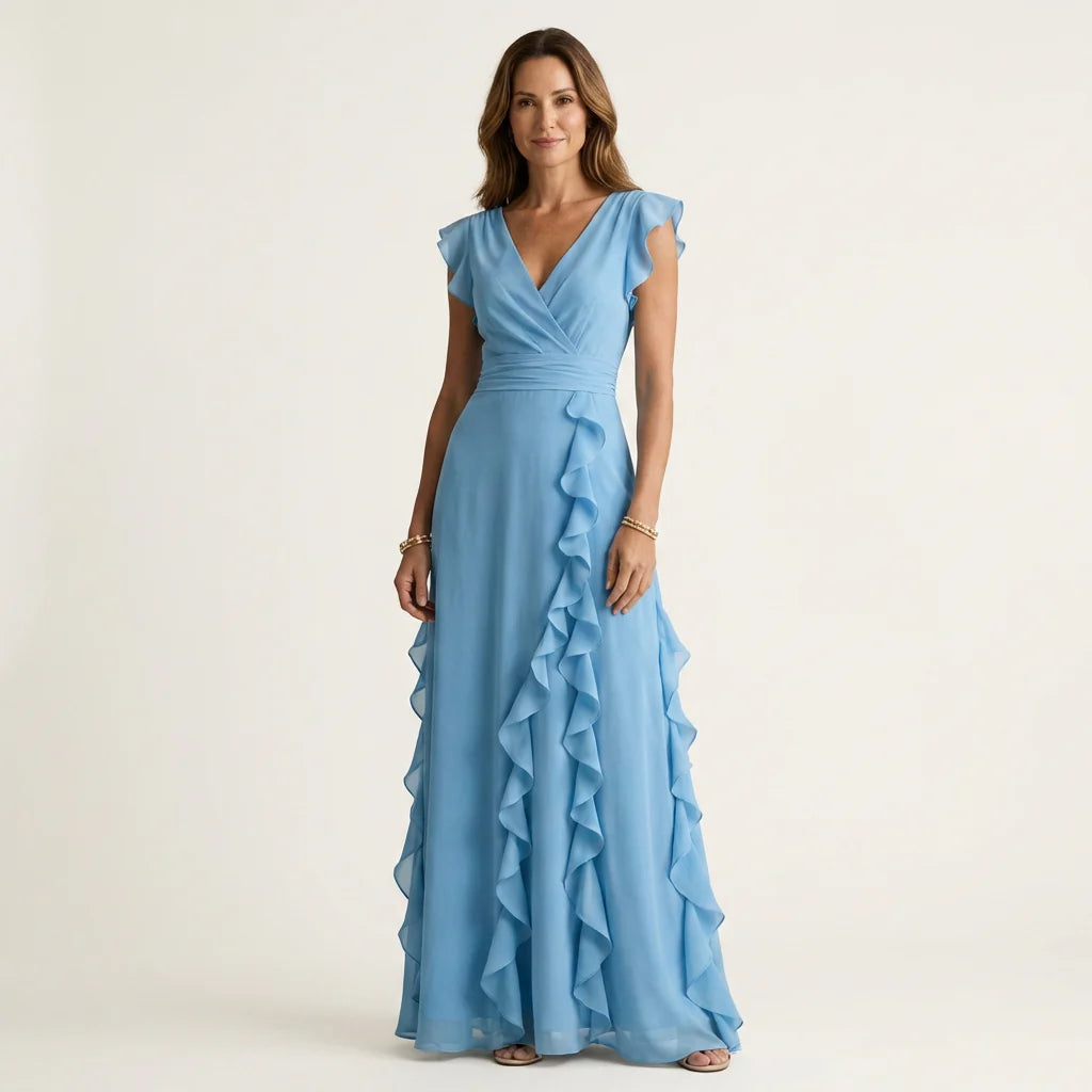 Amaryllis - Vestido Fluido Elegante de Gasa con Volantes