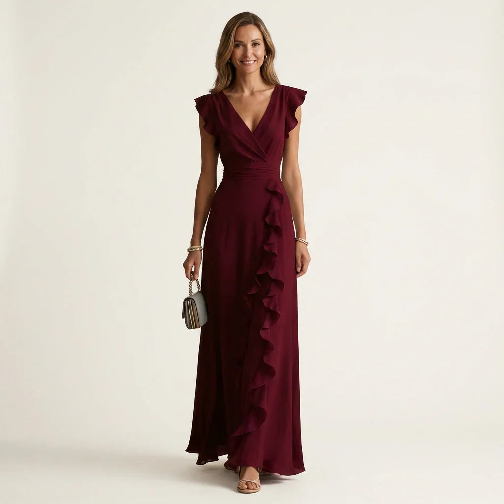 Amaryllis - Vestido Fluido Elegante de Gasa con Volantes