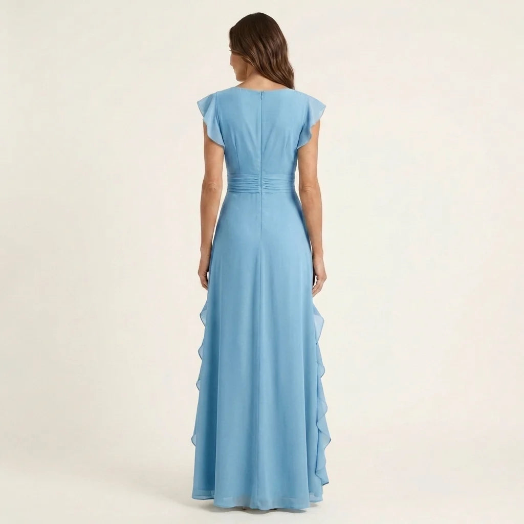 Amaryllis - Vestido Fluido Elegante de Gasa con Volantes