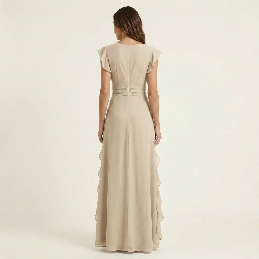 Amaryllis - Vestido Fluido Elegante de Gasa con Volantes