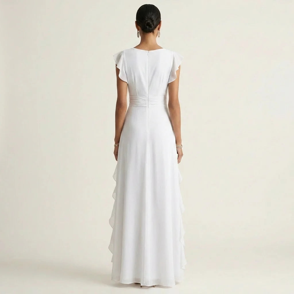 Amaryllis - Vestido Fluido Elegante de Gasa con Volantes