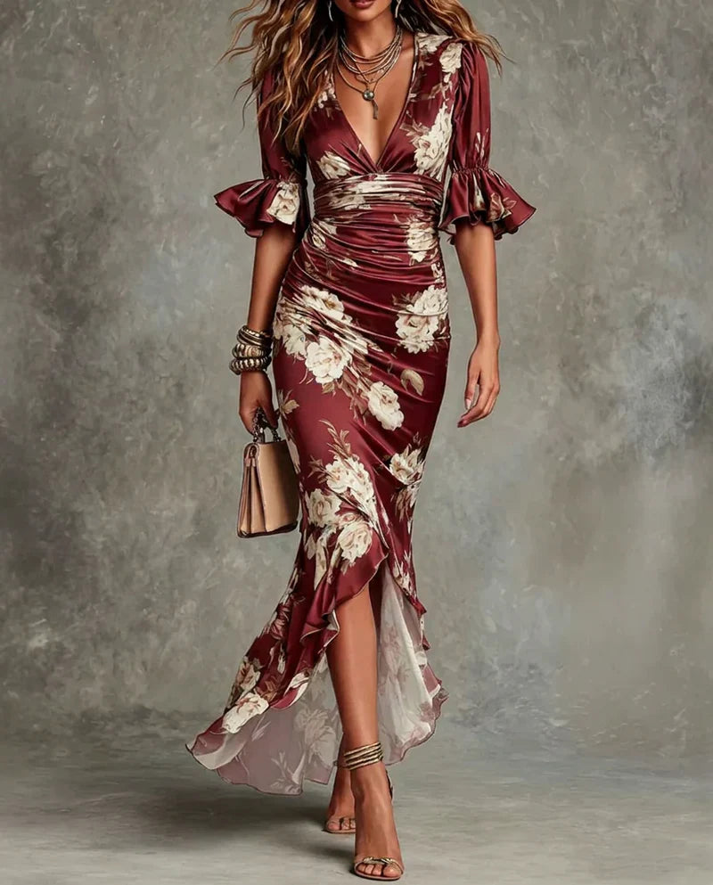 Anastasia - Vestido Elegante De Satén Floral
