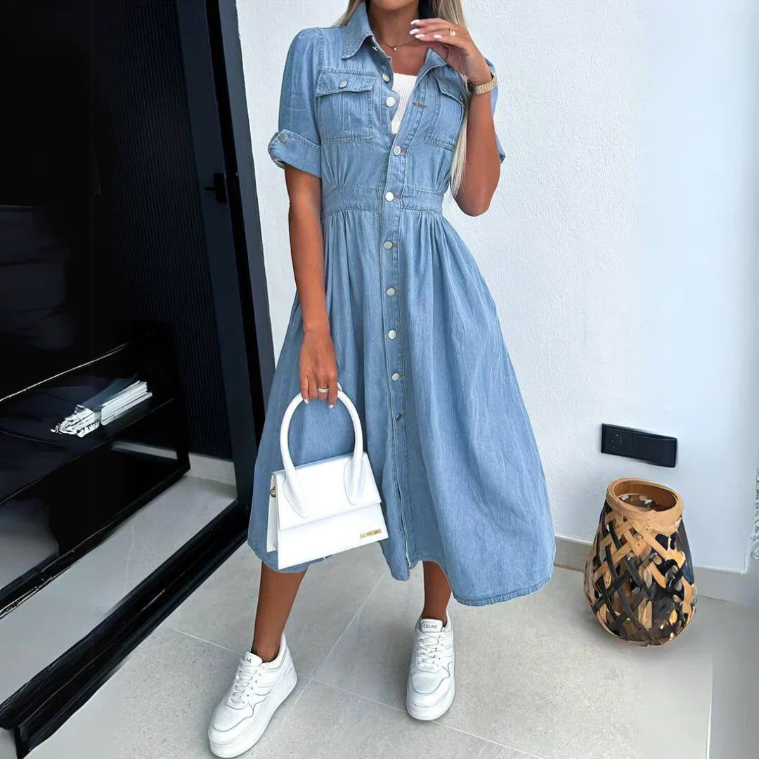 Alizée - Robe Boutonnée en Denim Premium