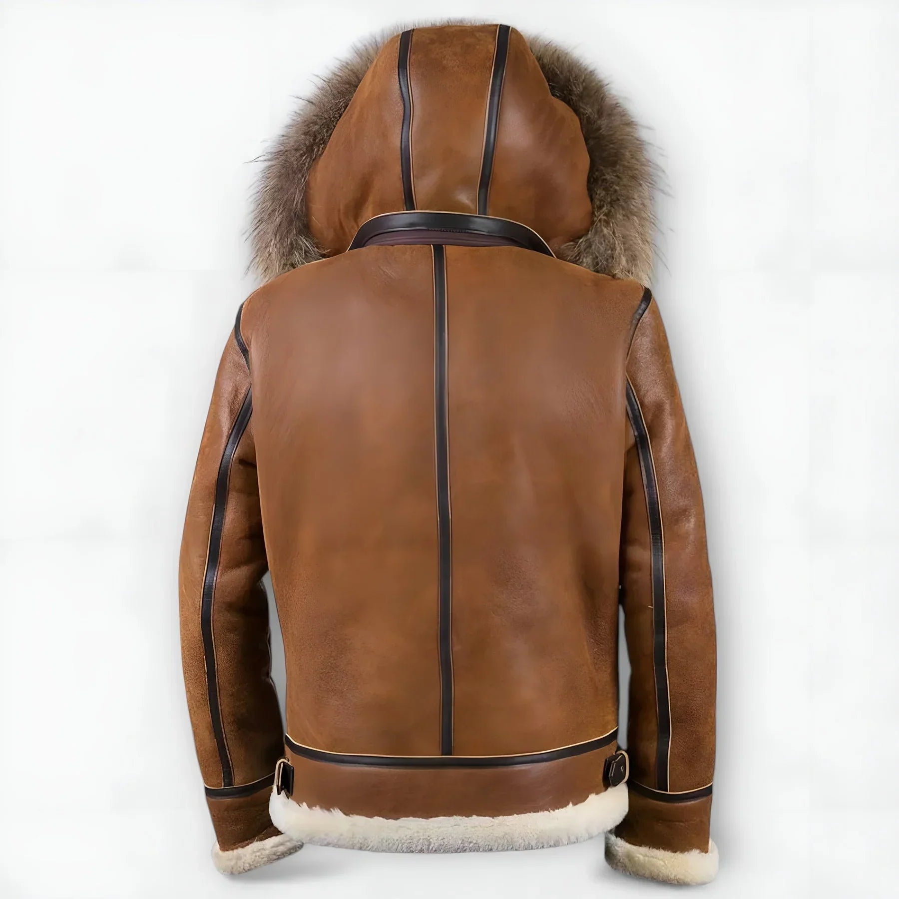 Arsen - Abrigo de Invierno de Alta Moda de Cuero con Capucha y Piel