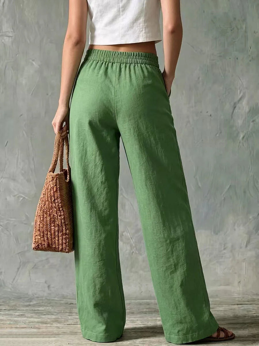 Liya - Pantalón Recto Retro de Lino Cómodo