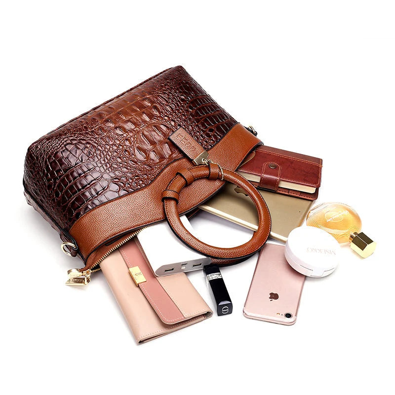Ketty - Bolso Bicolor de Cuero con Textura Cocodrilo