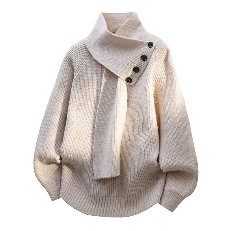 Anya - Pull en Maille Col Effet Écharpe Chic