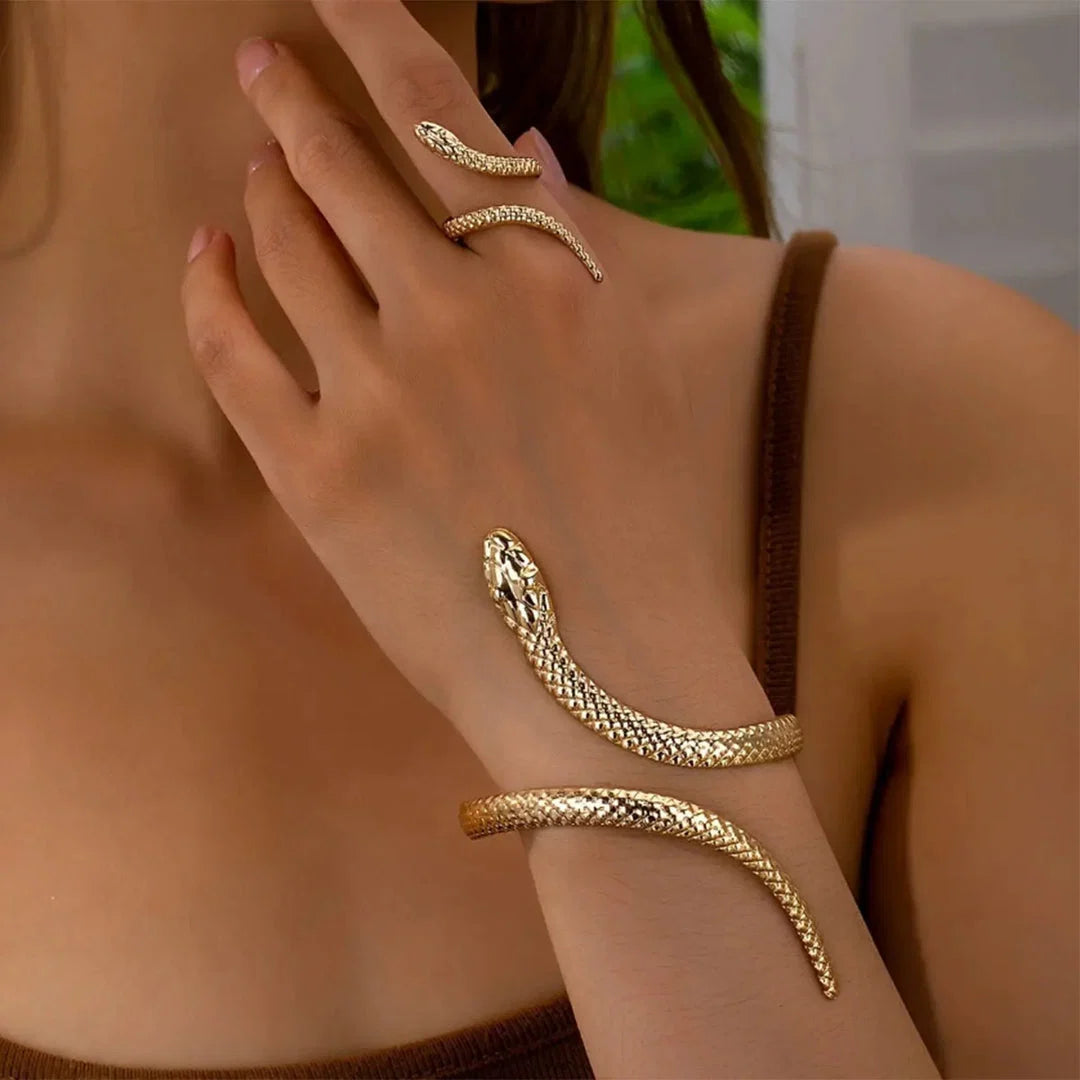 Vipera - Set de Pulsera y Anillo Serpiente Ajustables Hecho a Mano