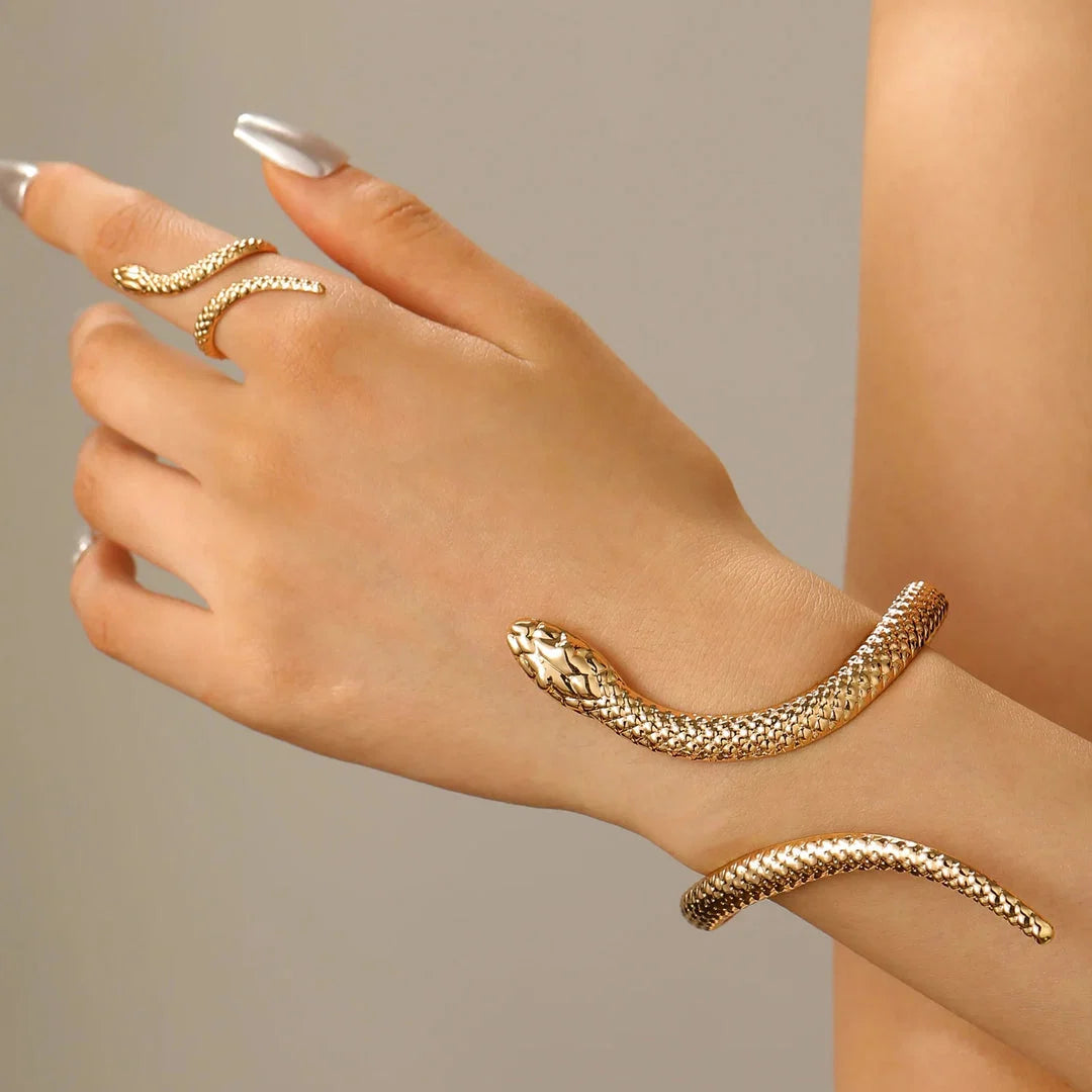 Vipera - Set de Pulsera y Anillo Serpiente Ajustables Hecho a Mano