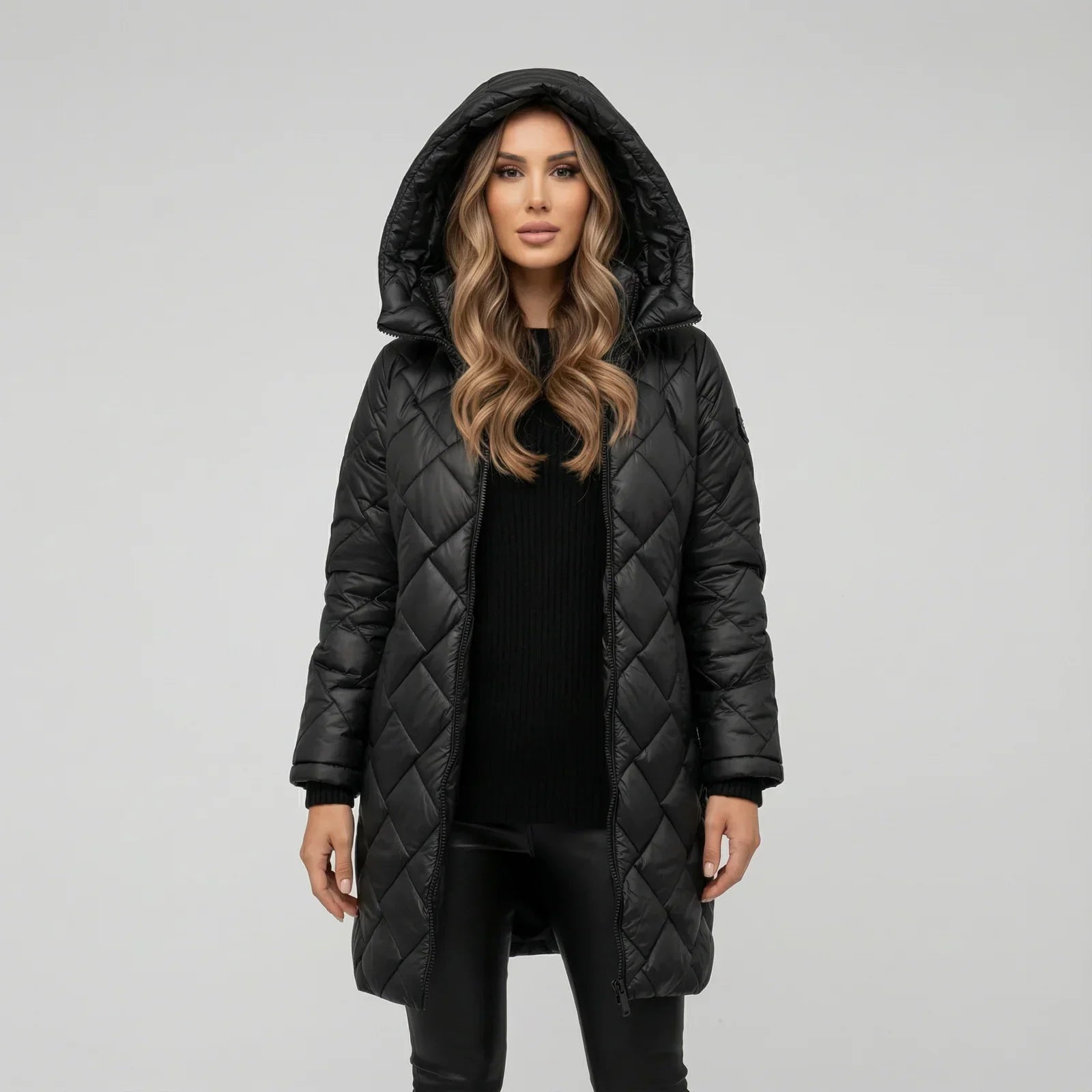 Natalia - Long Manteau Matelassé Luxueux à Capuche