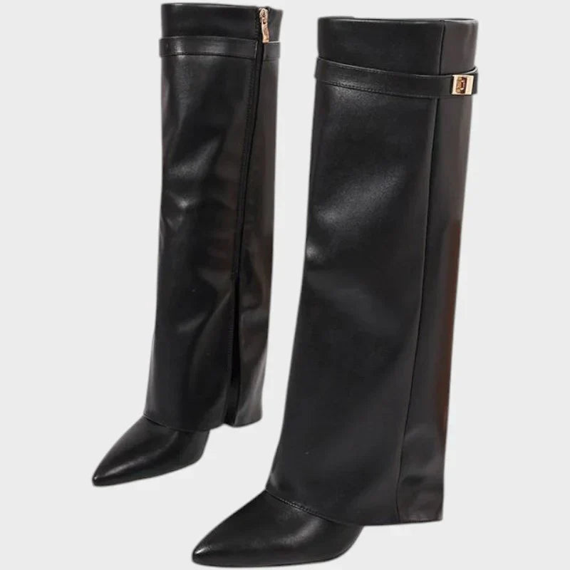Cathia - Bottes en Cuir Premium à Revers Moderne