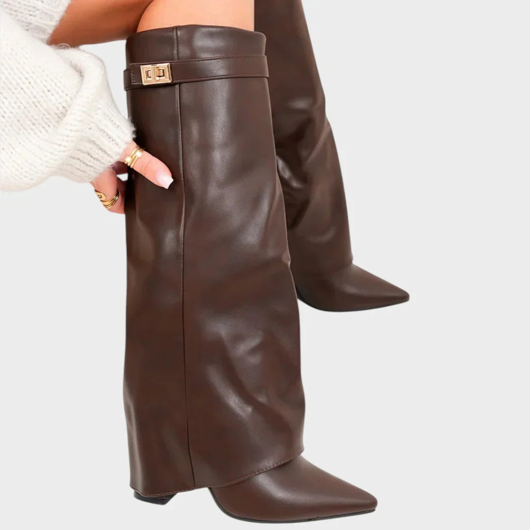 Cathia - Bottes en Cuir Premium à Revers Moderne