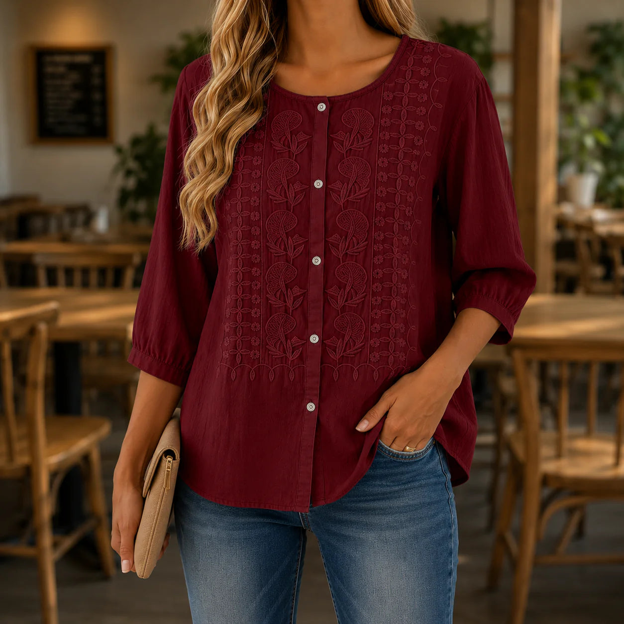 Britany - Blusa Elegante de Algodón Finamente Bordada